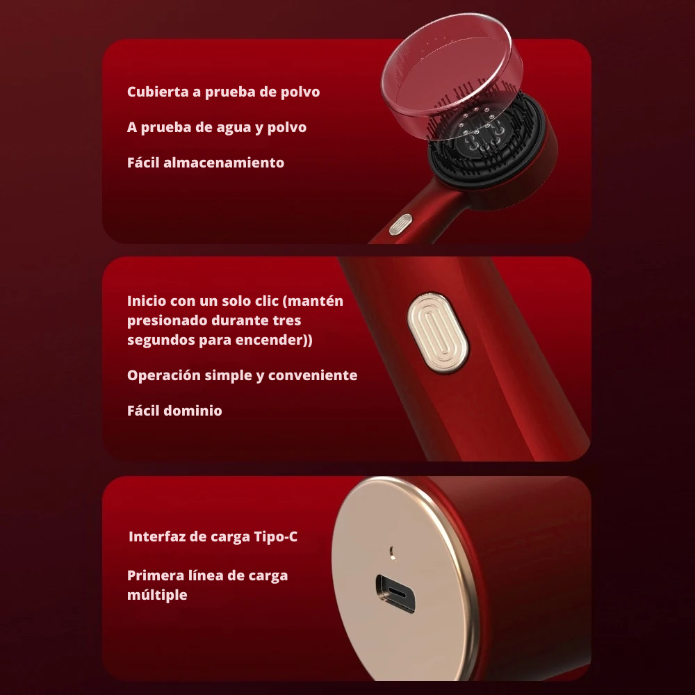 Peine Masajeador de Cabello con Luz Roja Eléctrica | Fortalecedor & Reductor de Caída