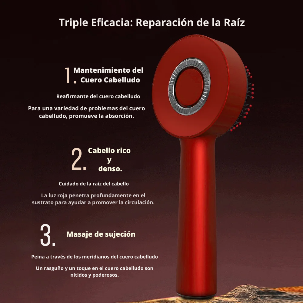 Peine Masajeador de Cabello con Luz Roja Eléctrica | Fortalecedor & Reductor de Caída