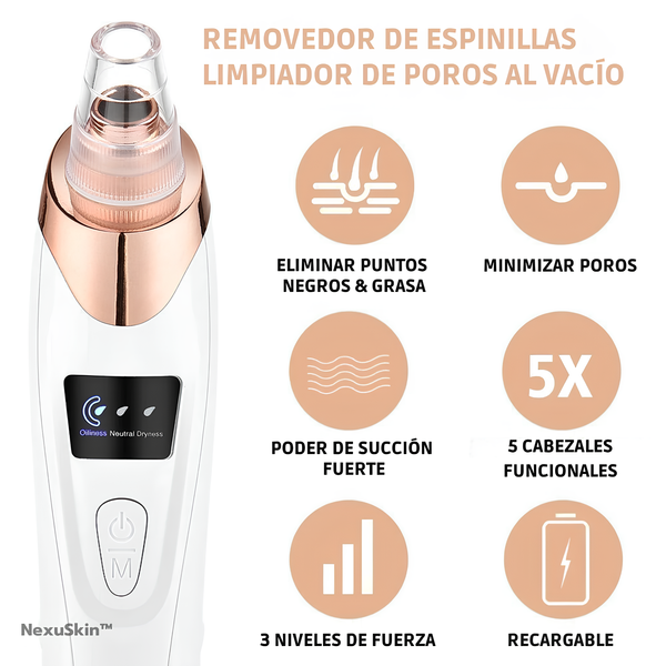 Removedor de Puntos Negros con Succión por Vacío y Limpiador de Poros Faciales